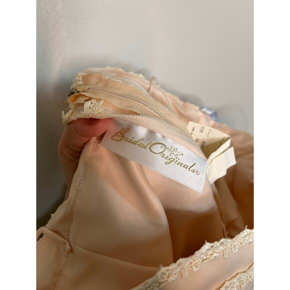 90s Bridal Originals Light Pink Floral Hoco Prom Formal Bows Satin Maxi Dress M - Picture 2 of 8